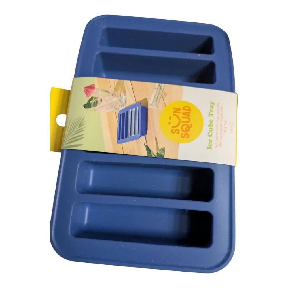 Sun Squad Ice Cube Tray Set Blue Long Cubes + Yellow Lemon Slice Tray New